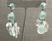 Light aqua transparent lucite chandelier pierced earrings