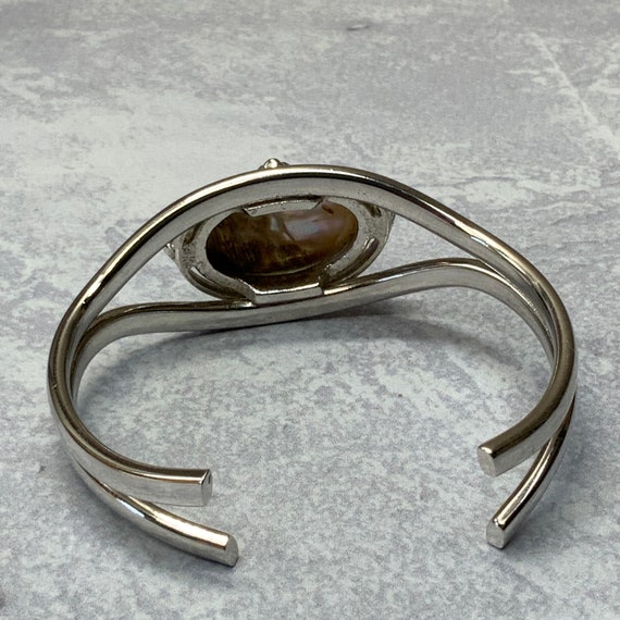 Abalone shell silver tone cuff bracelet - image 6