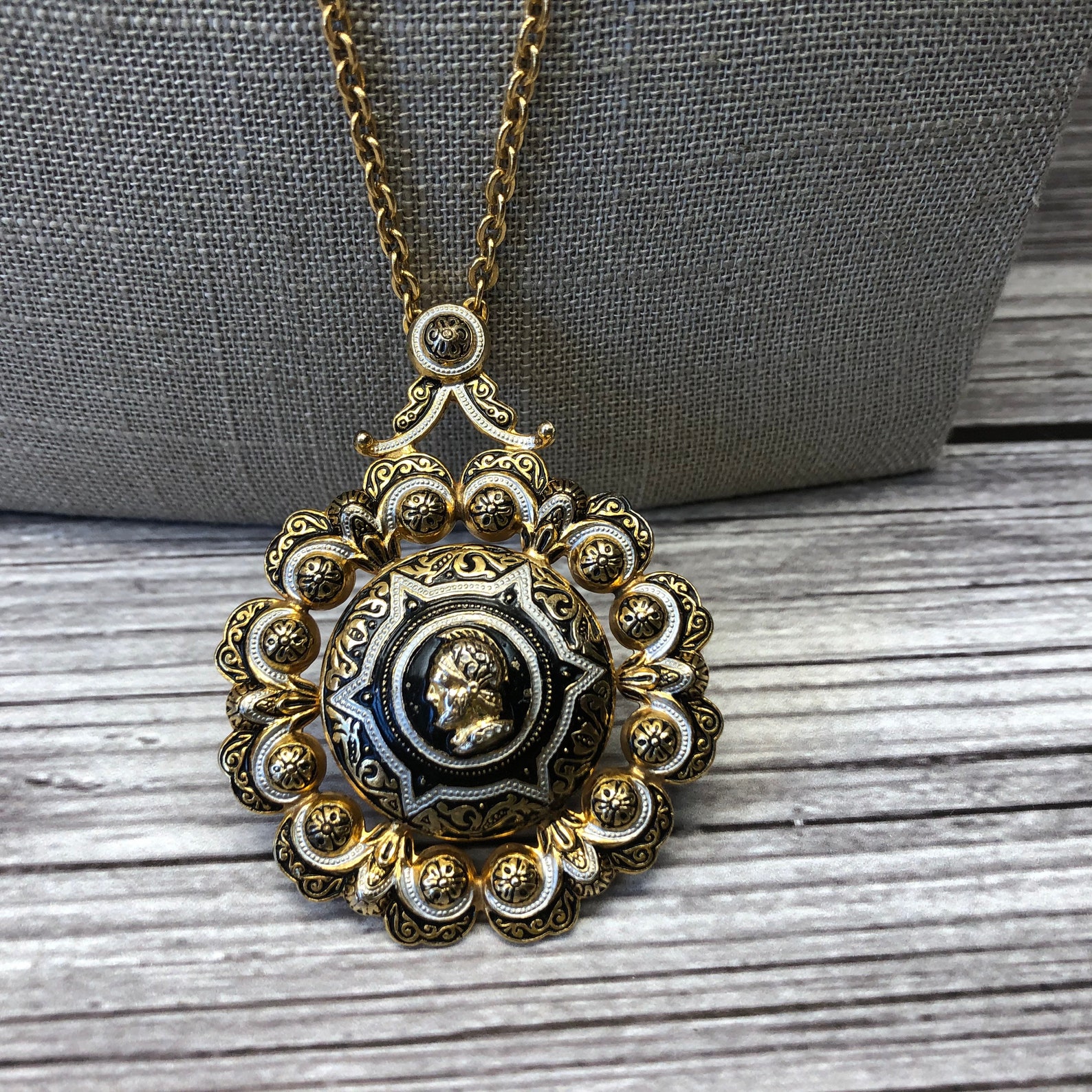 Spanish Conquistador Damascene necklace on gold tone Etsy