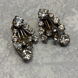Vintage antique brass rhinestone clip on earrings made in Austria