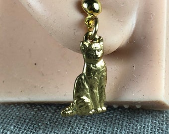 Tiny gold tone cat post earrings