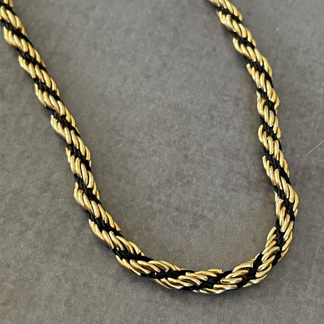 Vintage Black and Gold Twisted Cord Rope Chain Necklace - Etsy