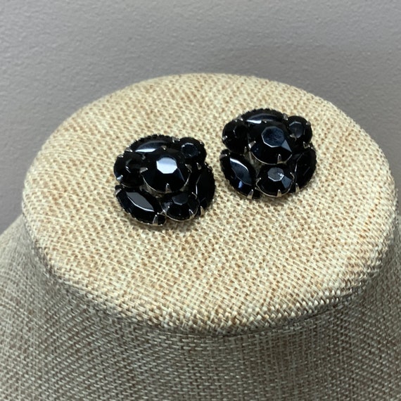 Vintage 1960s black rhinestone clip on earrings i… - image 2