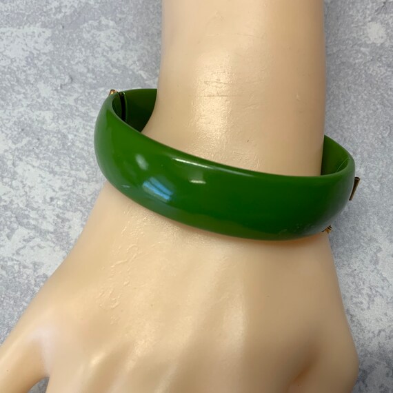 Olive green enamel hinged bangle bracelet