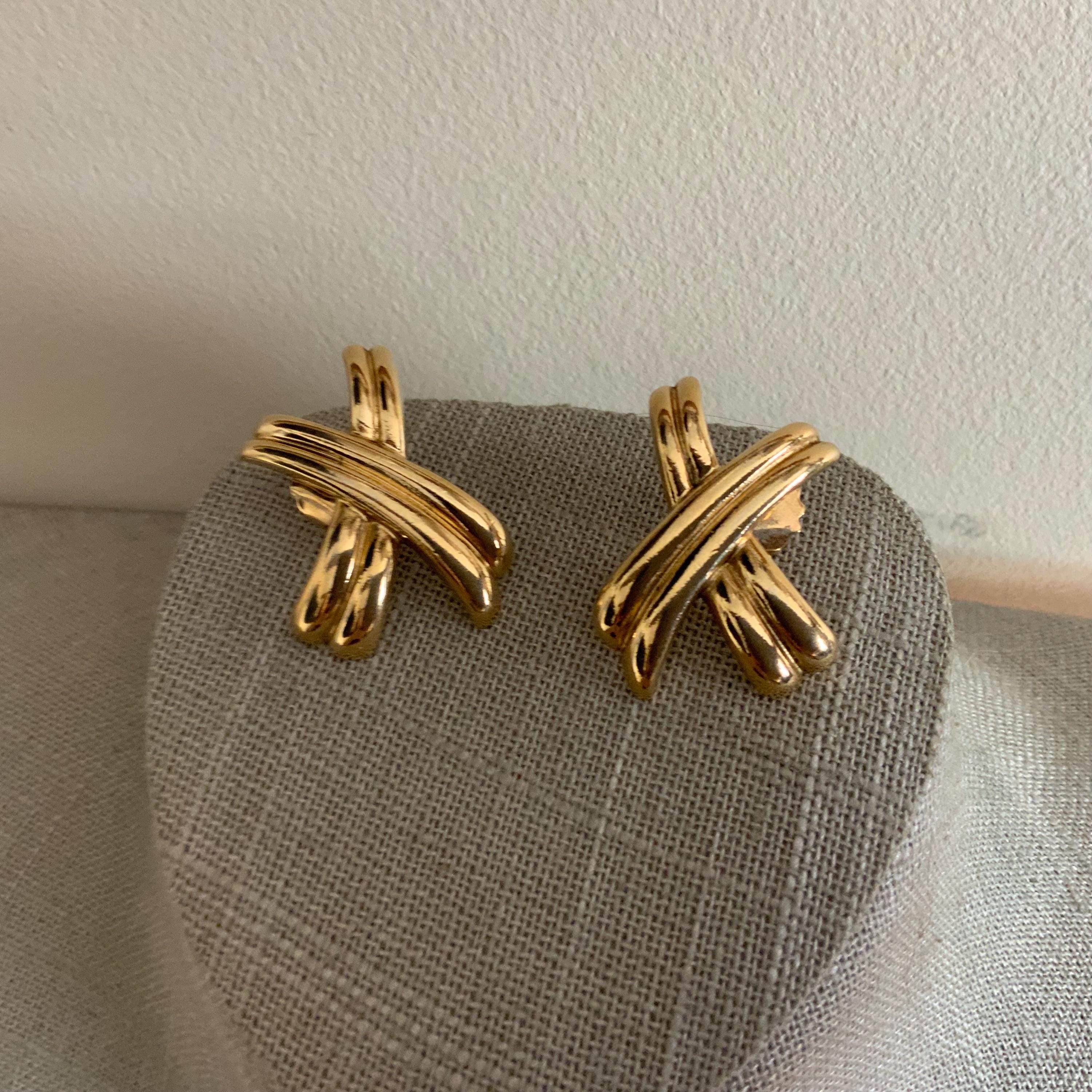 Avon X Shaped Pierced Gold Tone 80s Earrings - Etsy