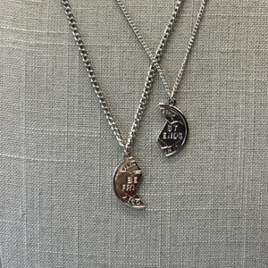 Vintage Best Friends Necklace Set: Silver Tone Split Coin Pendants