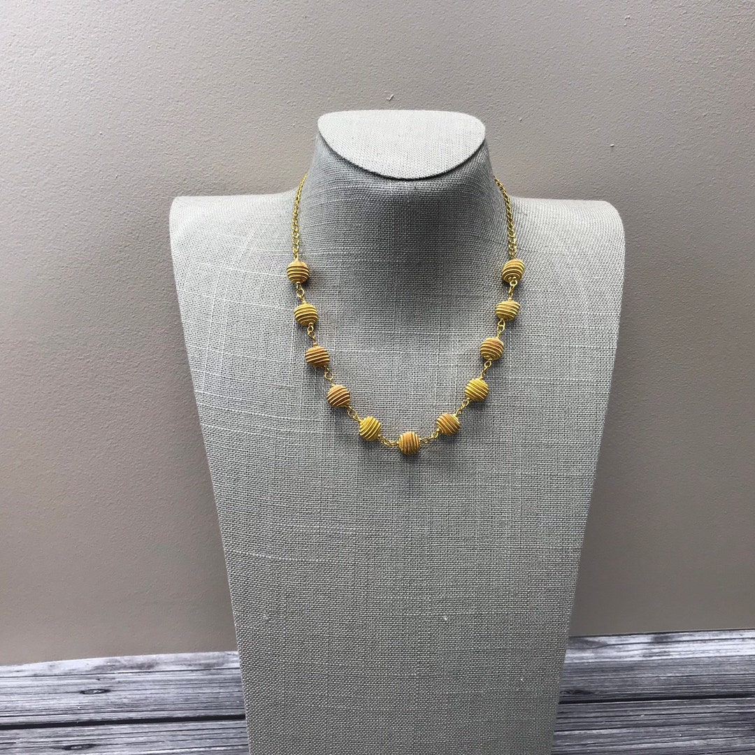 Vintage 90s Gold Tone Coiled Bead Necklace - Etsy