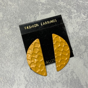 Mustard yellow semi circle embossed earrings with post backs
