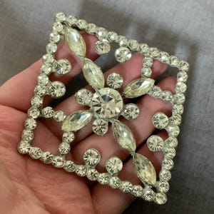 Large Vintage Rhinestone Component Silver Tone Geometric Diamond Shape Salvage Repurpose Piece