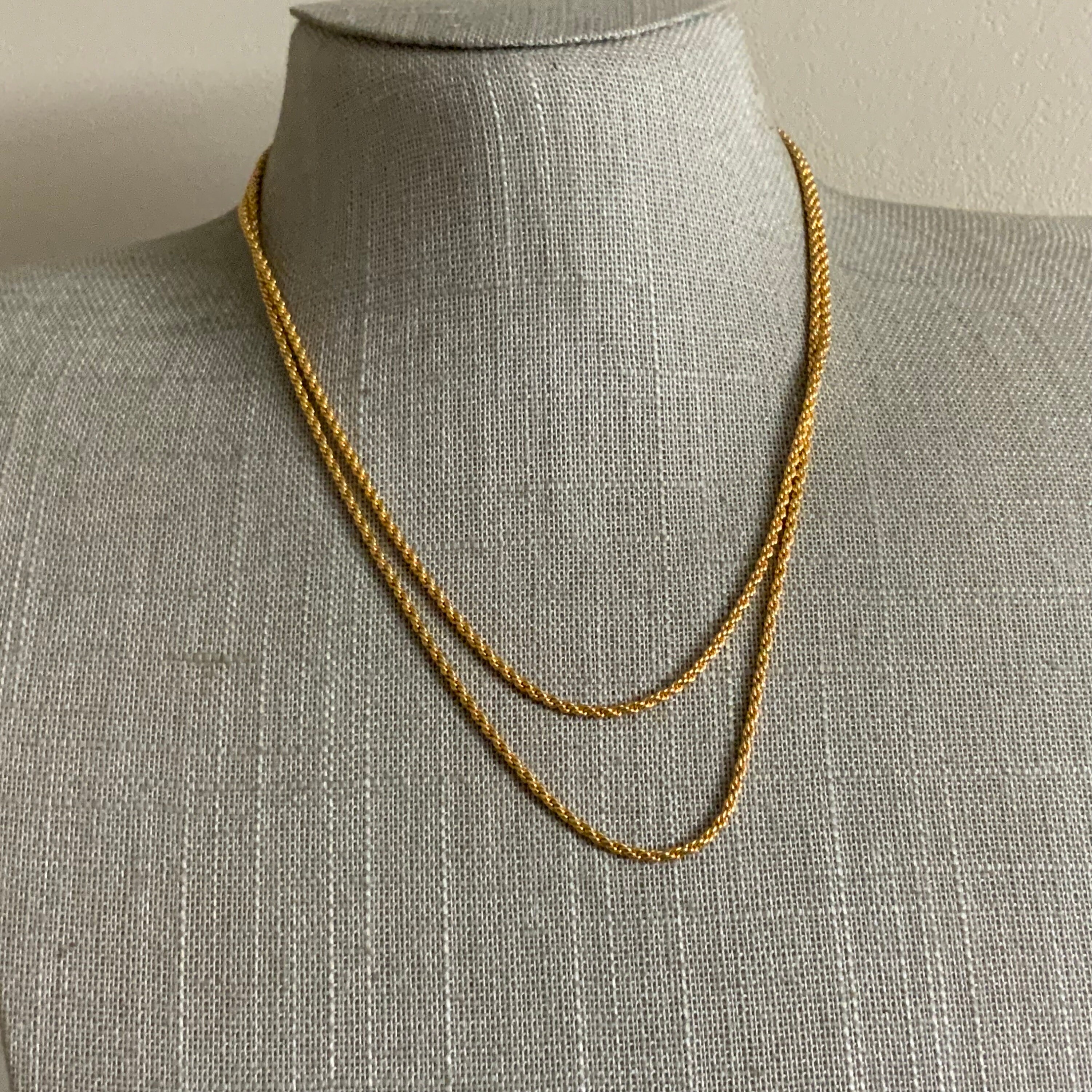 Layered Bright Gold Tone Rope Chain Double Chain Necklace With