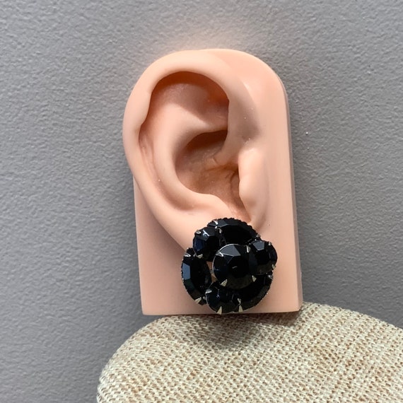Vintage 1960s black rhinestone clip on earrings i… - image 1