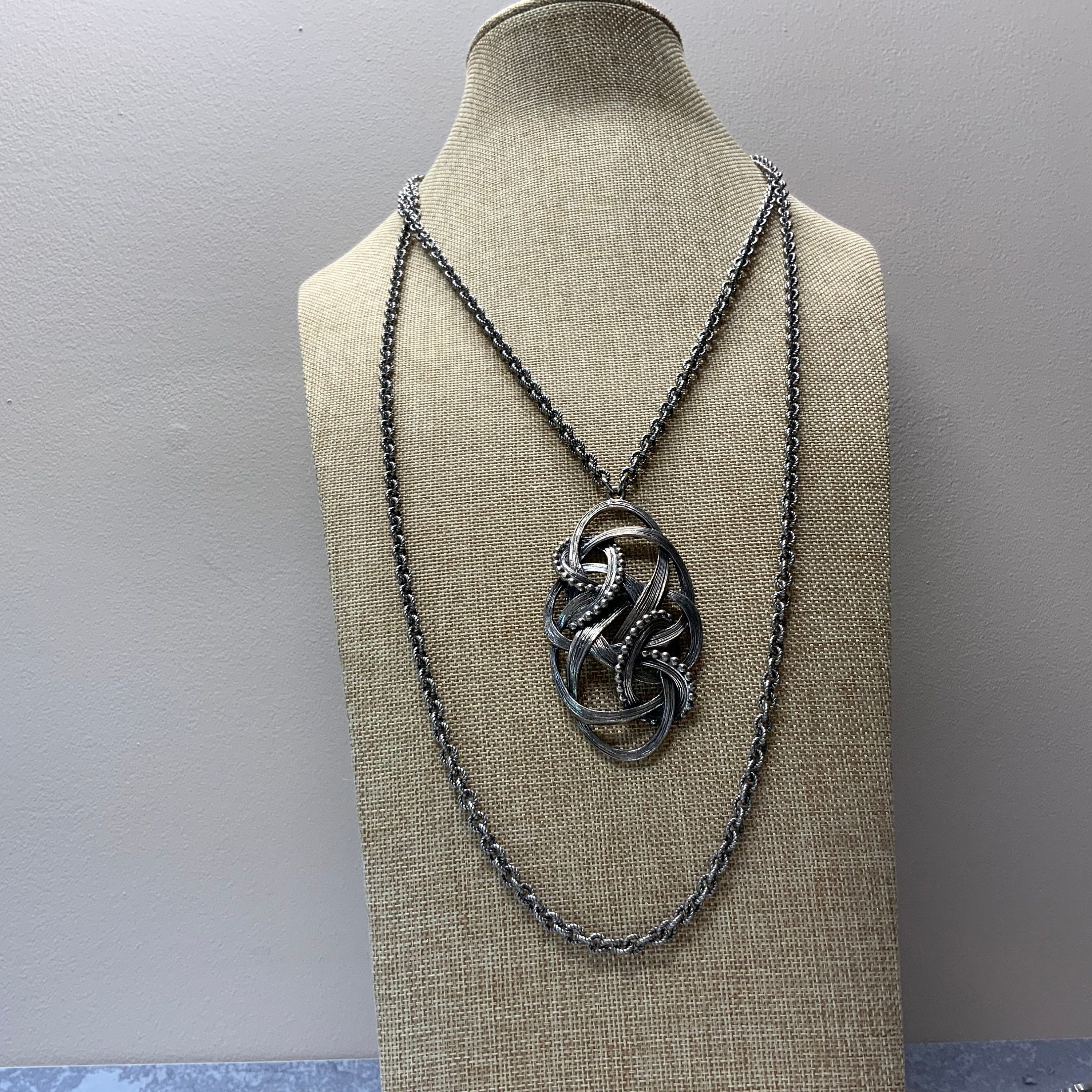 Signed Napier Silver Tone Celtic Knot Pendant Necklace Double 