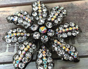 Gunmetal AB Rhinestone Flower Brooch Sparkly Statement  display picture 1