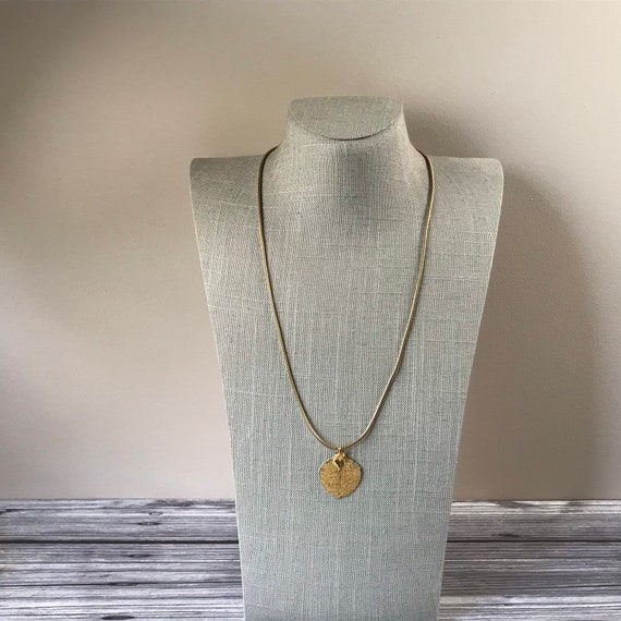 Small Gold Dipped Leaf Pendant On Snake Chain Vintage Gem - Gold Dipped Maile Leaf Pendant