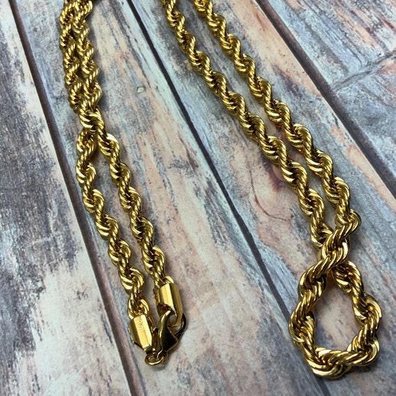 Chunky Gold Plated Twisted Rope Chain Necklace Signed 14kb