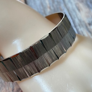 Textured etched Monet wide silver bangle bracelet