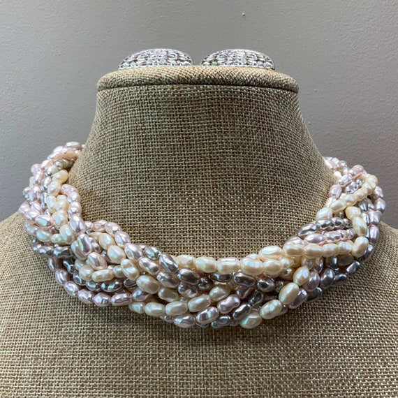 Vintage faux pearl multicolored twisted beaded ne… - image 7