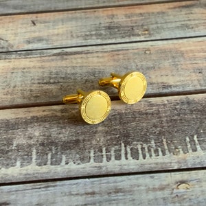 Vintage small circular greek key cuff links in gold tone metal
