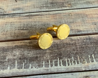 Vintage small circular greek key cuff links in gold tone metal