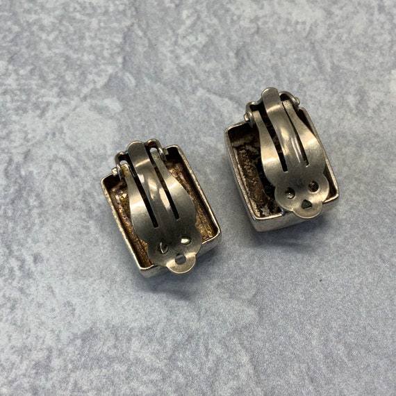 Black nephrite jade rectangular clip on earrings … - image 3