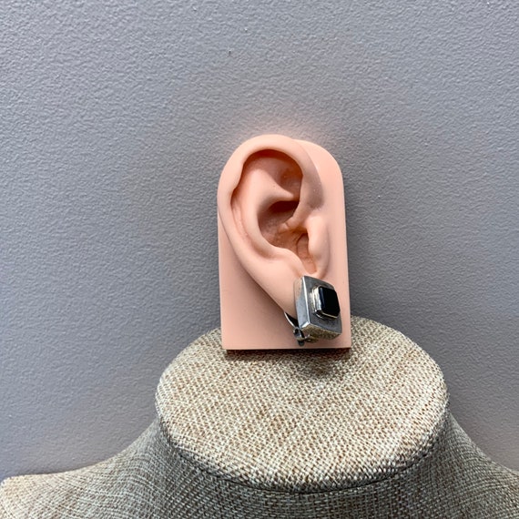 Black nephrite jade rectangular clip on earrings … - image 2