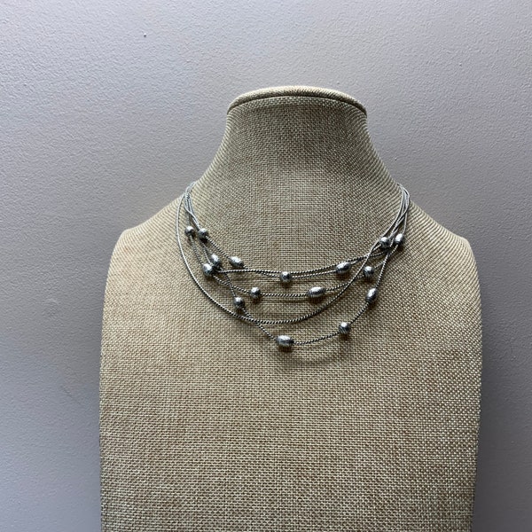 Napier antique silver multistrand chain beaded necklace