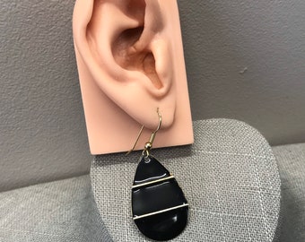 Vintage 1980s black enamel tear drop earrings