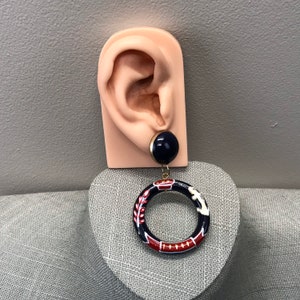 Nautical wooden hoop earrings in red white and blue