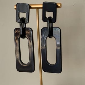 Vintage Black Rectangle Dangle Earrings Pop Art Large Geometric Statement Drop Lightweight