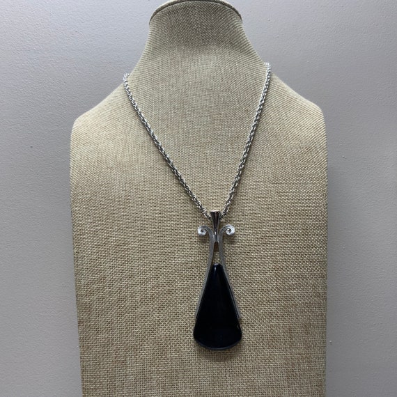 Avon black acrylic triangle necklace in silver ton