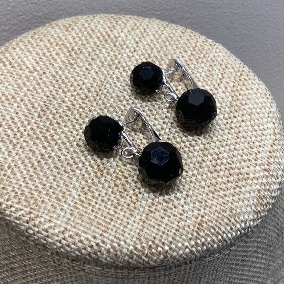 Les Bernard faceted black beaded pierced earrings… - image 1