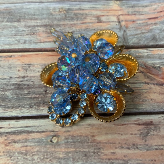 Juliana vintage 1960s gold and blue crystal rhine… - image 1