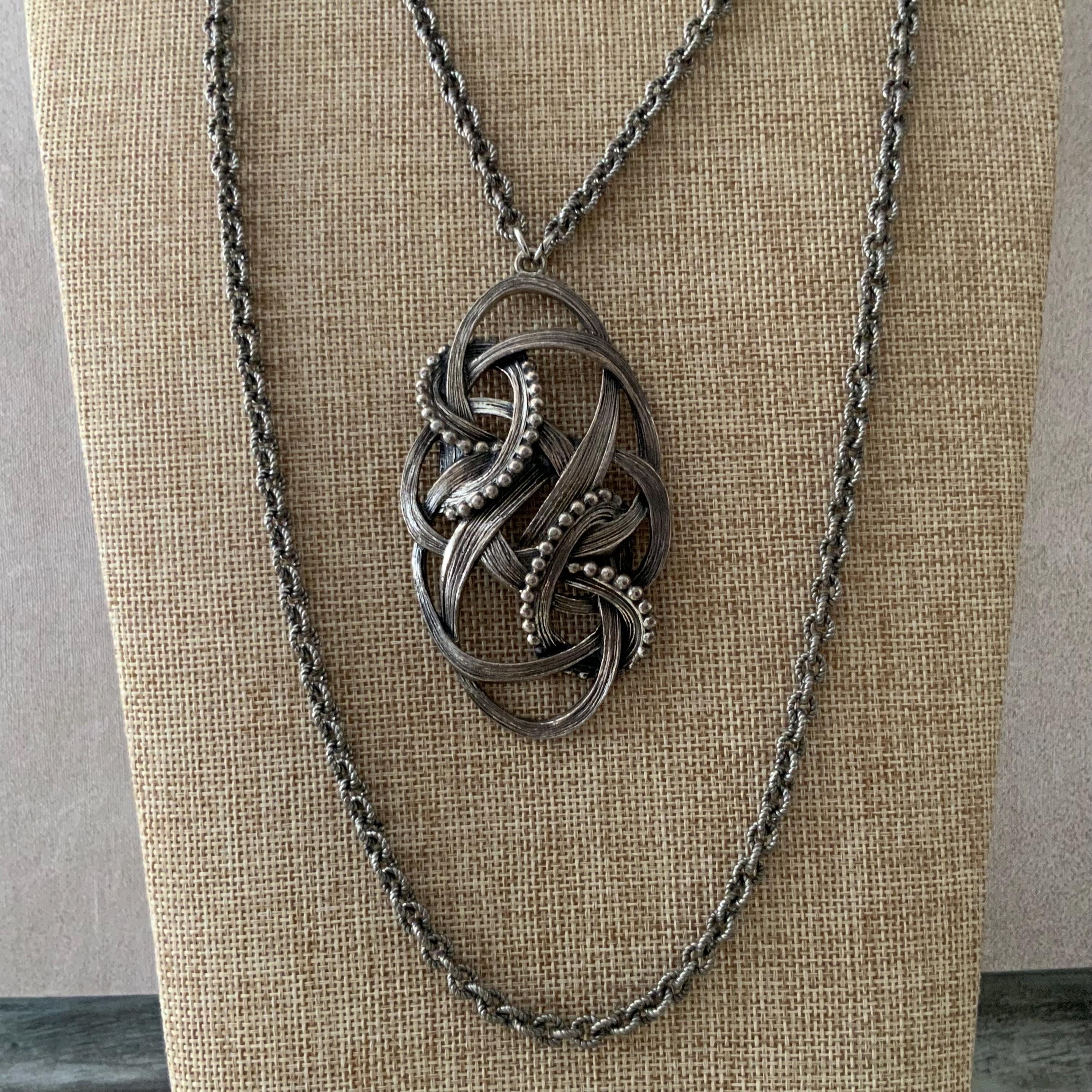 Signed Napier Silver Tone Celtic Knot Pendant Necklace Double 