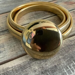 Vintage 80s Omega Chain Belt in Gold Tone Metal Circle Hook 