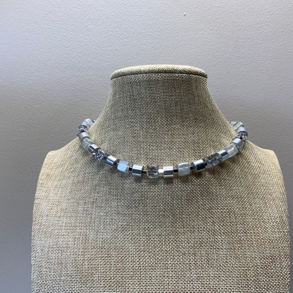 Silver matte glass cube bead necklace - image 5