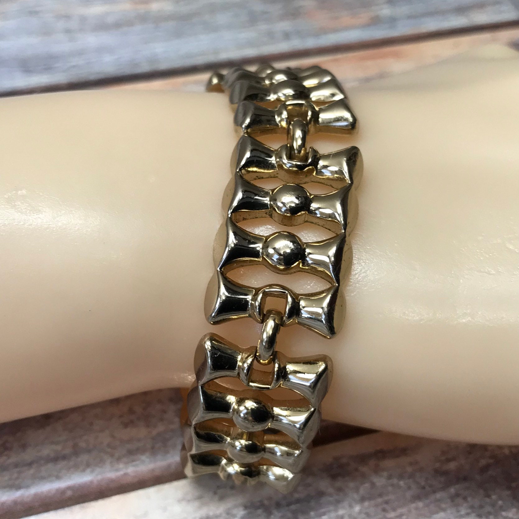 Monet Gold Bar Link Bracelet Vintage Mid Century Modern Chunky
