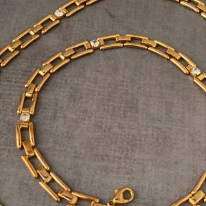 Vintage 90\'s Crystal Rhinestone Double Row Chain Waist Belt Gold Tone Adjustable Vintage Gold Tone Chain Belt with Double Row of Clear  main image 4