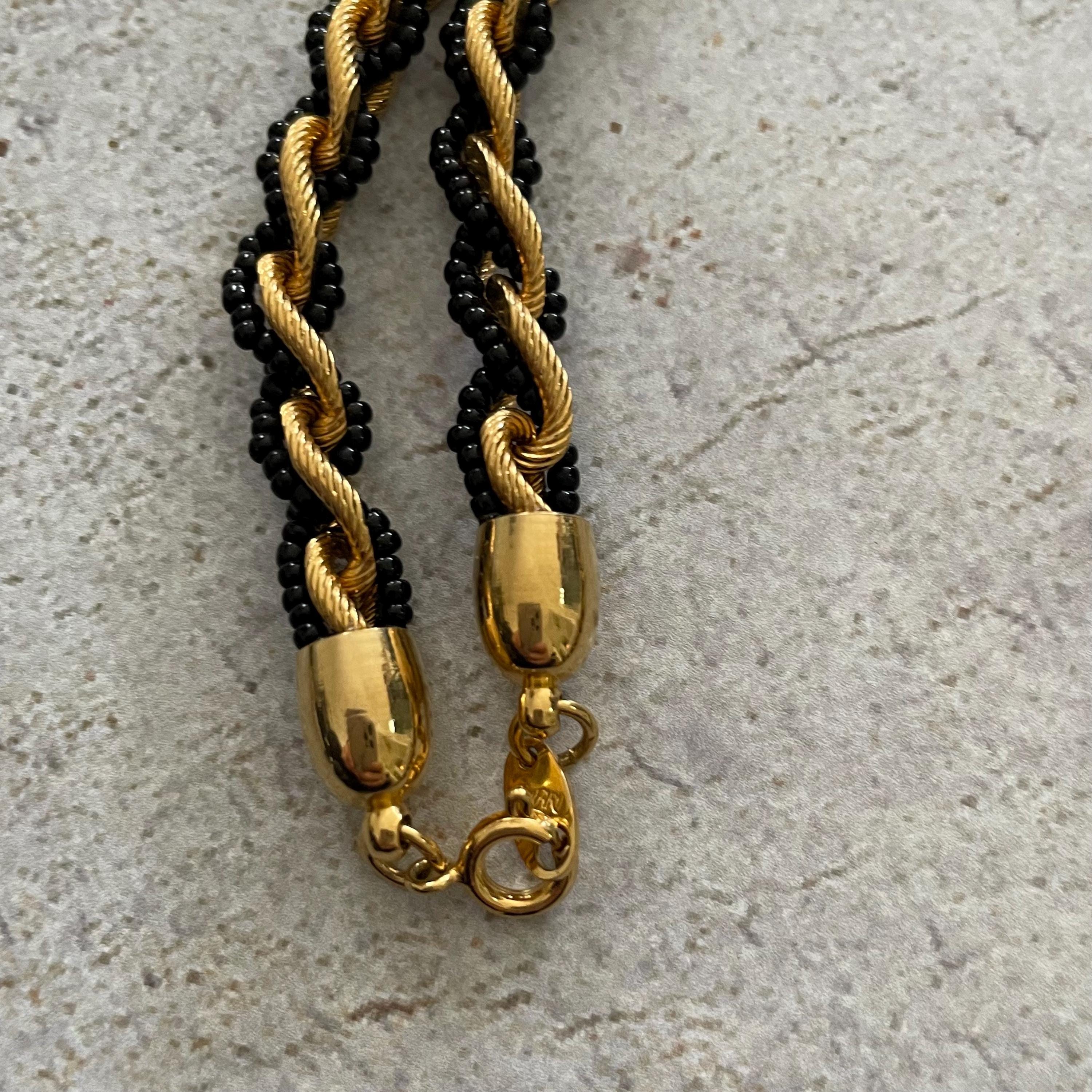 Vintage Trifari Black and Gold Chain Necklace Woven Link 80s Statement ...