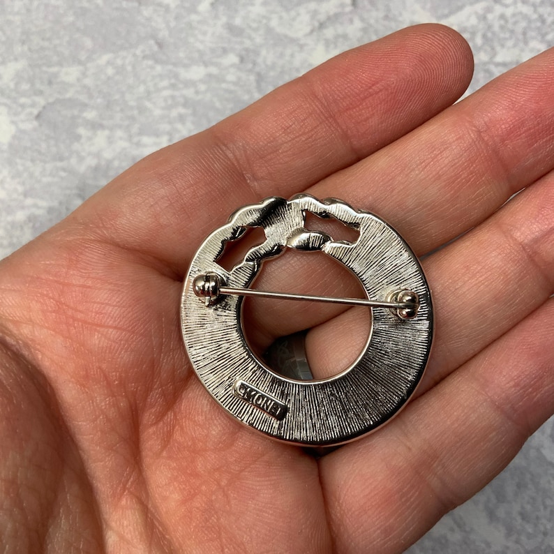 Cream and silver Monet circle brooch