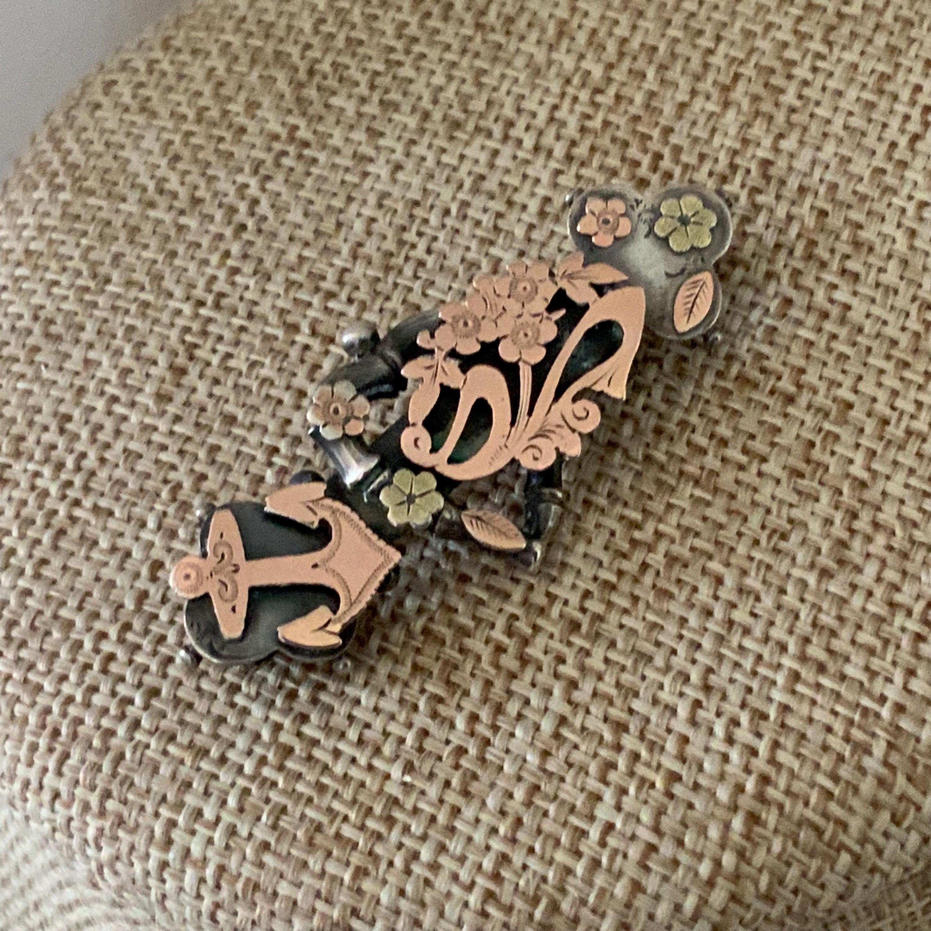 Antique Sterling Silver Sweetheart Anchor Brooch, Rose Gold