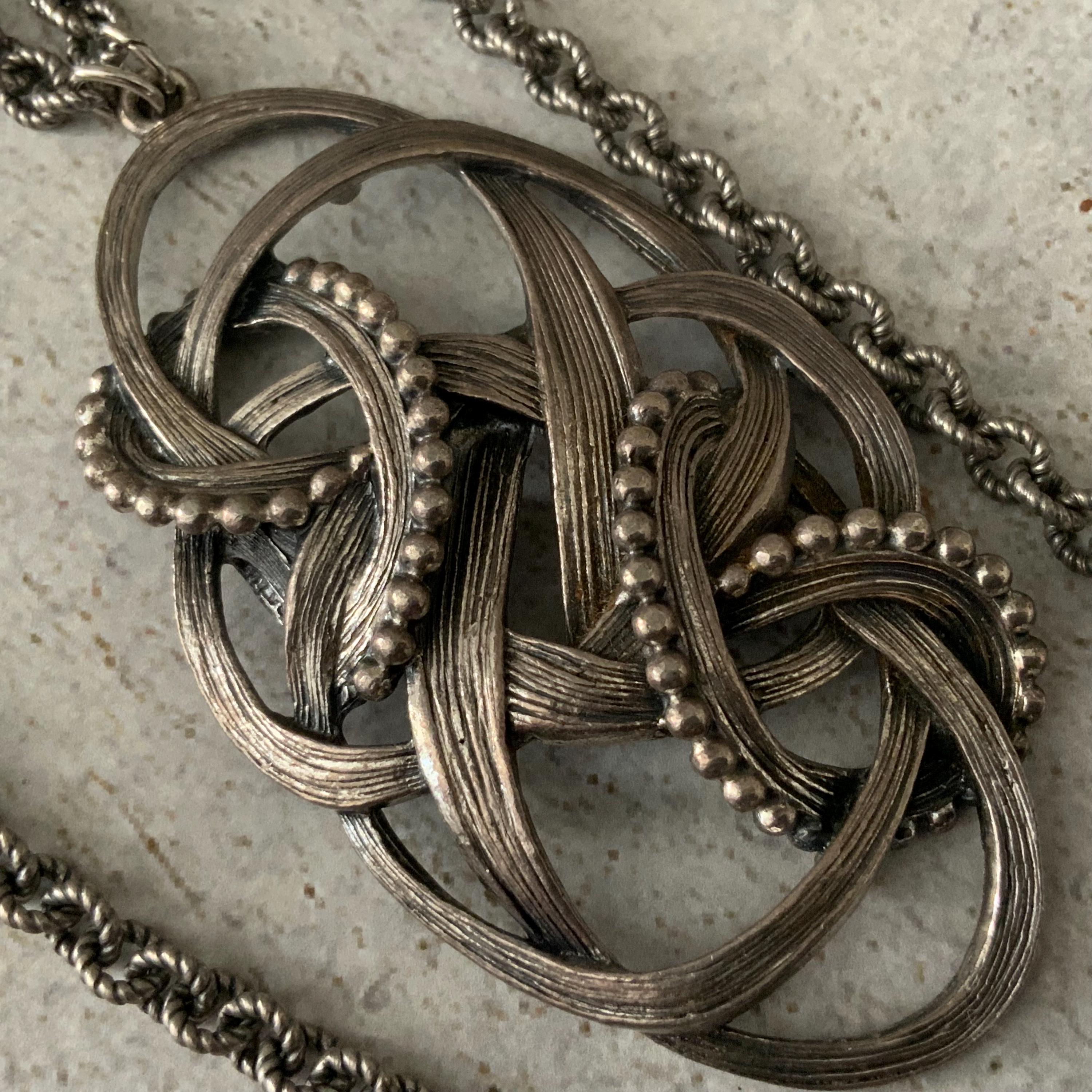 Signed Napier Silver Tone Celtic Knot Pendant Necklace Double 