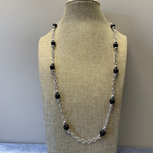 Monet black and silver acrylic beaded long chain necklace