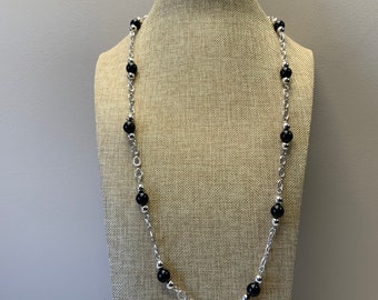 Monet black and silver acrylic beaded long chain necklace