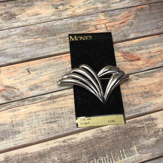 Vintage silver tone Monet modernist brooch - image 3