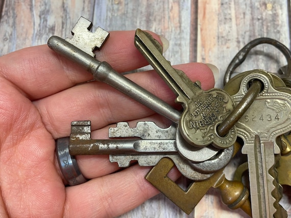 Assorted Vintage Keys Locks and Clock Key on a Ring for Crafts