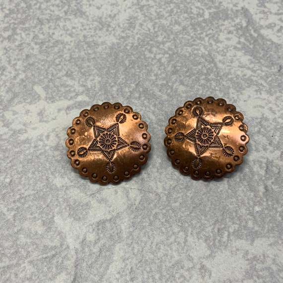 Bell copper south western concho clip on earrings