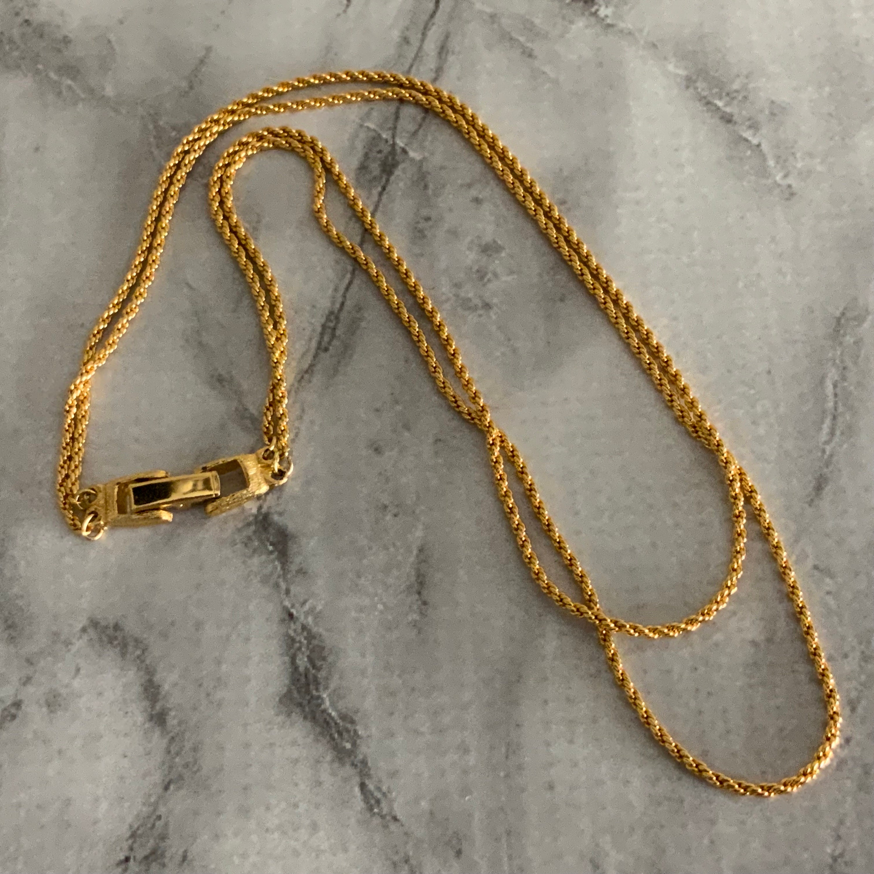 Layered Bright Gold Tone Rope Chain Double Chain Necklace With