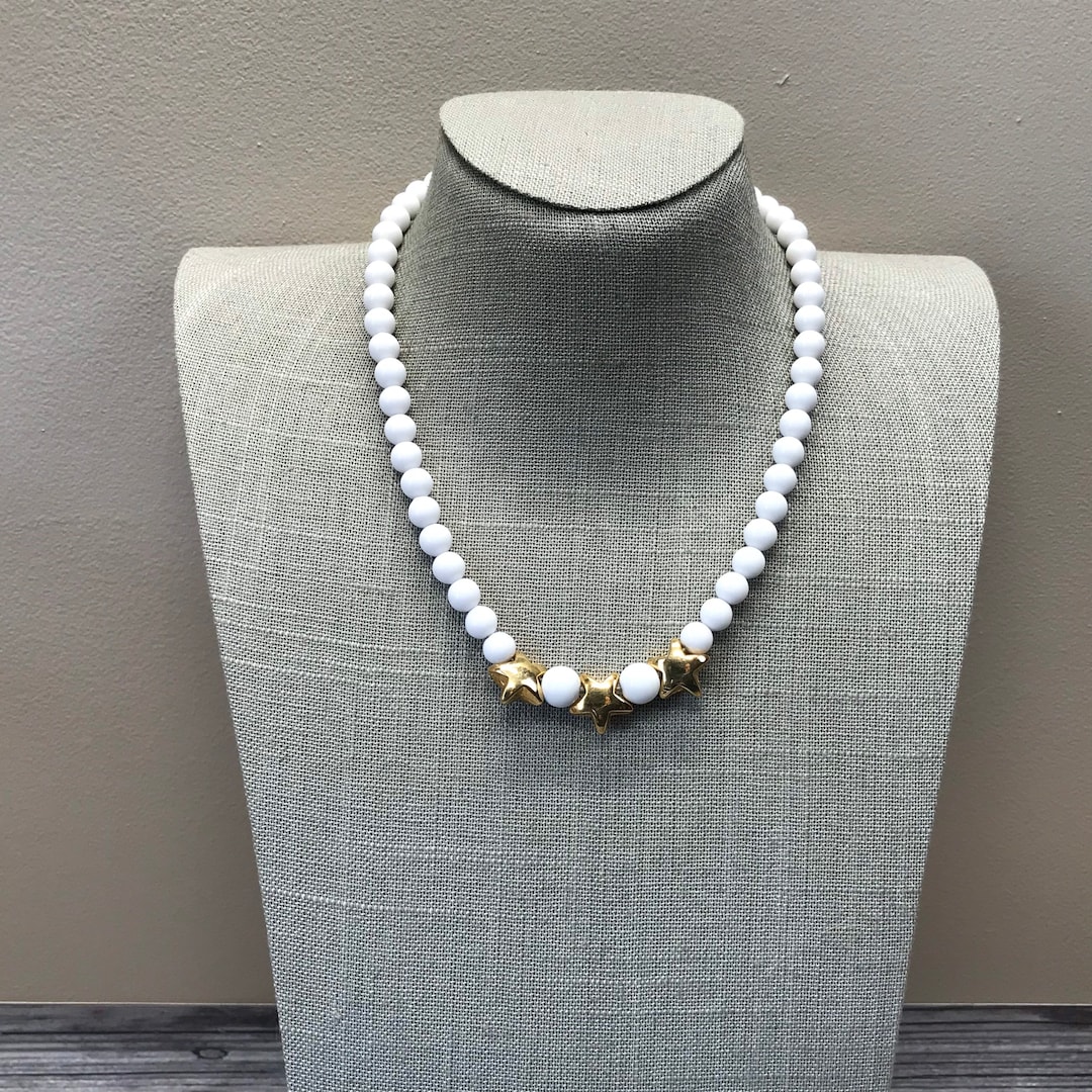 Vintage White and Gold Napier Beaded Star Necklace - Etsy