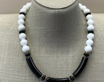 Black and white monet beaded necklace