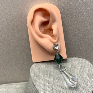 Emerald green pierced crystal chandelier earrings